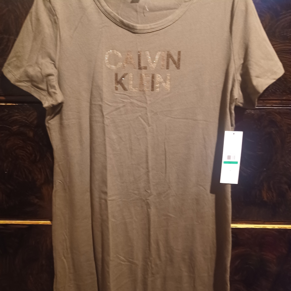 Calvin Klein Olive T-Shirt Dress Size Large. (A)